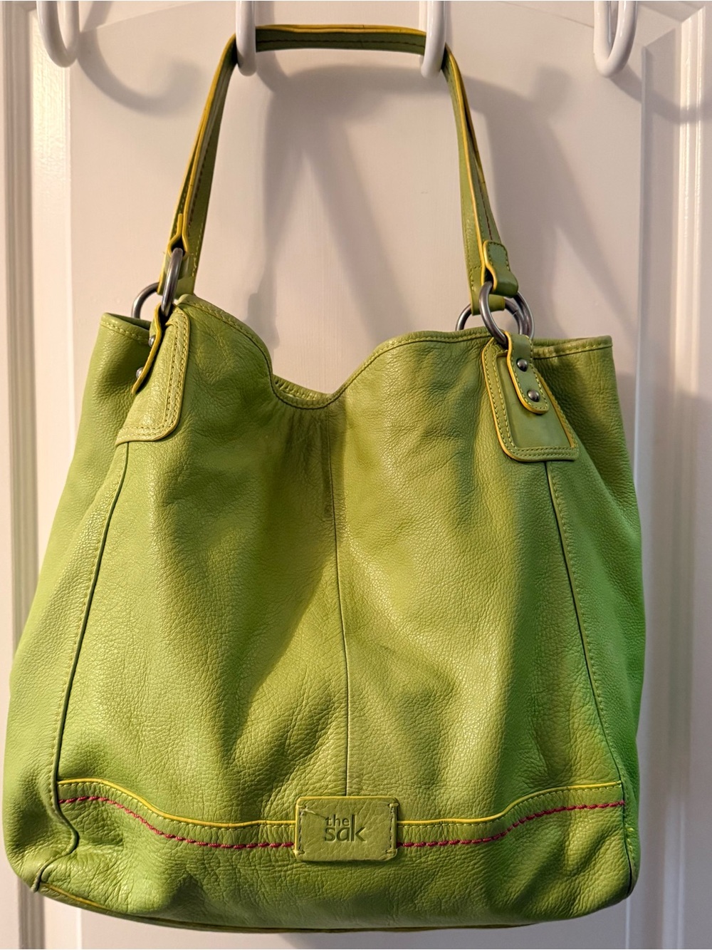 Vintage The Sak Lime Green Leather Shoulder Bag/Tote